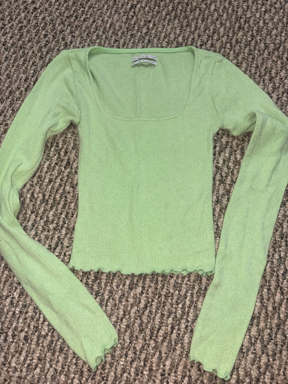 Urban Outfitters Light Green Ribbed Long Sleeve Crop Top
